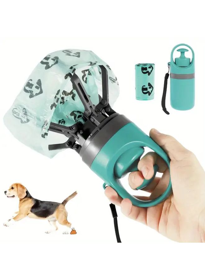 Green Compact Pet Waste Removal Set With Poop Bags And 6 Pronged Scoop - Image 1