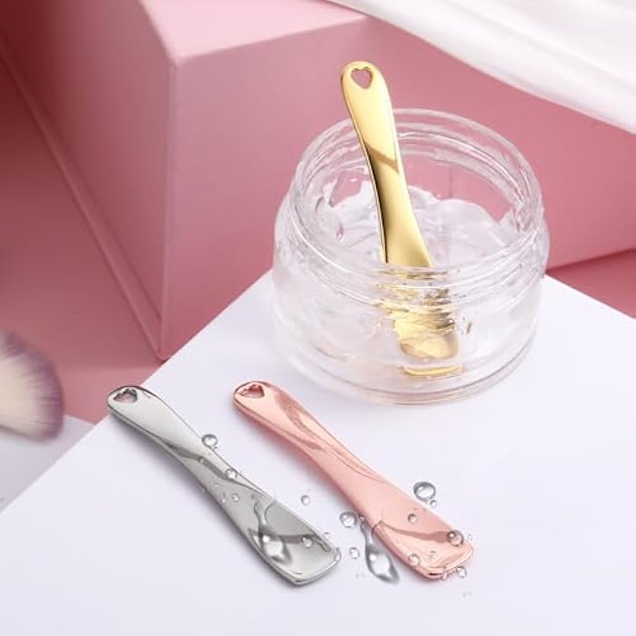 JIYIN 3 قطع ملعقة مكياج معدنية صغيرة، ملعقة تجميل للعناية بالبشرة قابلة لإعادة الاستخدام، أداة تطبيق للوجه، ملعقة تجميل للماسكات والكريمات والمرطبات (فضي، ذهبي، وردي ذهبي) - Image 4
