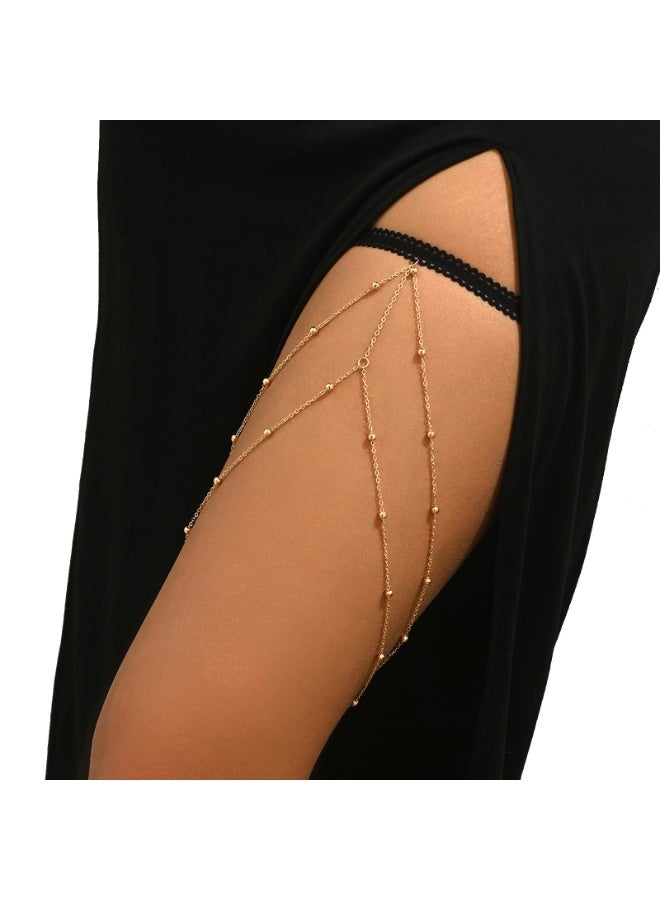 Bohemian Multi-Layer Thin Beaded Thigh Chain Elastic Stretch Leg Body Jewelry Summer Vacation Beach Bikini Fashion Decor Accessories For Ladies - Image 1