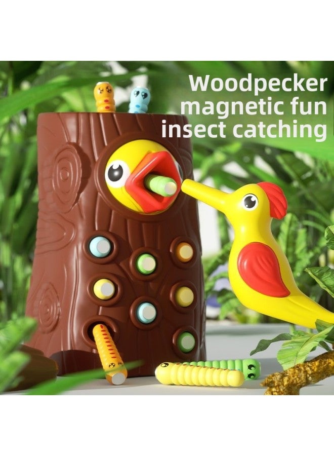 Children's Woodpecker Toys Educational Early Education Fishing Catch Worm Games Magnetic Magnetic Catch Worm Toys Hand-Eye Coordination-Colour: Small Insect-catching Woodpecker (1 Bird + 8 Insects) E-commerce Box - Image 2