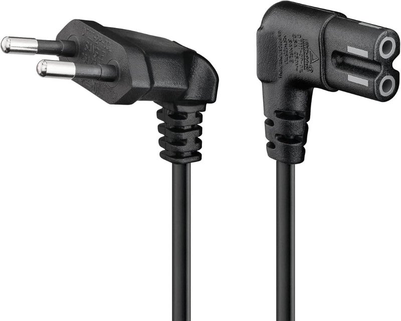 Goobay 97355 Euro Connection Cable Angled on Both Sides, 5 m, Black Euro Plug (Type C, CEE 7/16) > Device Socket C14 - Image 1