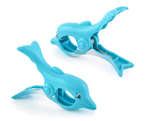 O2COOL Dolphin BocaClips, Beach Towel Holders, Clips, Set of Two, Beach, Patio or Pool Accessories, Secure, Portable Clips for Towels and Chips, Assorted Styles - Image 1