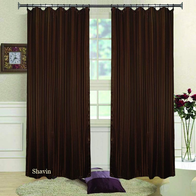 SHAVIN SHAVIN Polyurethane Strips Printed Bathroom Shower Curtain with Hooks -Pack of 2 (7 Feet, Brown) - Image 1
