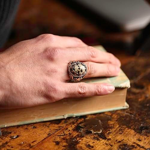 Alpha Rock Natural Dalmatian Jasper Stone, Genuine Solid 925 Sterling Silver Accented with Bronze, Authentic Vintage Turkish Ottoman Style Ring for Men (Natural Dalmatian Jasper, 6) - Image 3