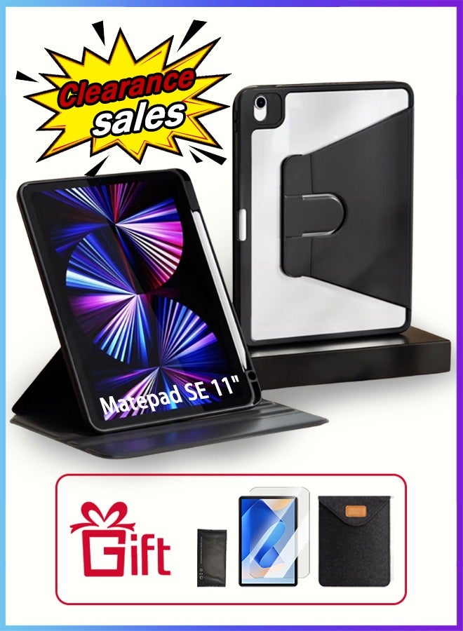 Case for HWAWEI Matepad Se 11-Inch With Pen Slot/Tablet 360° Rotating Protective Case/Auto Sleep/Wake Slim Stand/Transparent Tpu Protective Case/Free AED29 Anti-Glare Protective Film/Felt Tablet Pouch- Black - Image 1