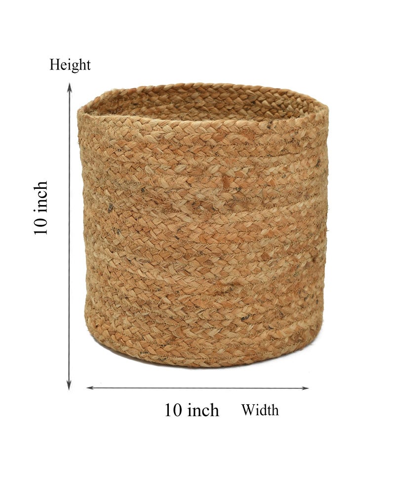 LaVichitra Braided Jute Baskets | Storage Bins Organizer | Laundry, Toys & Planter Basket- Set of 2 (10 Inch) - Image 2