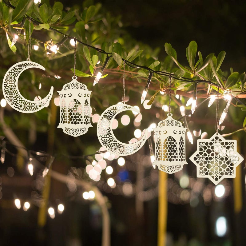 Maitys 2 Sets 6 Pieces Wooden Pendant Kareem Moon Star Wind Light Shape Ornament for Ramadan Mubarak Eid Decorations - Image 5