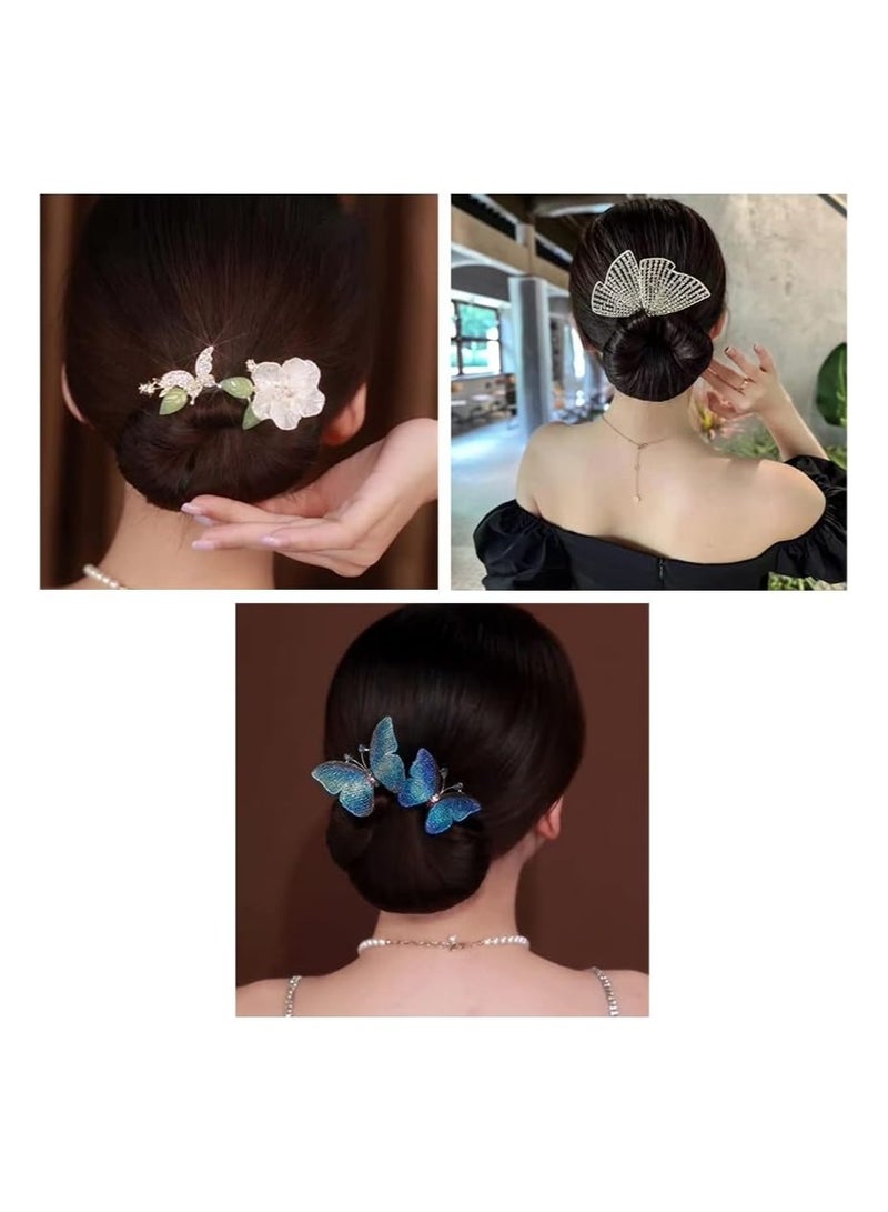 general 3PCS Ins Style Elegant Lazy Hair Clips, Crystal Bun Maker, French Twist Hair Bun Hair Accessories - Image 1