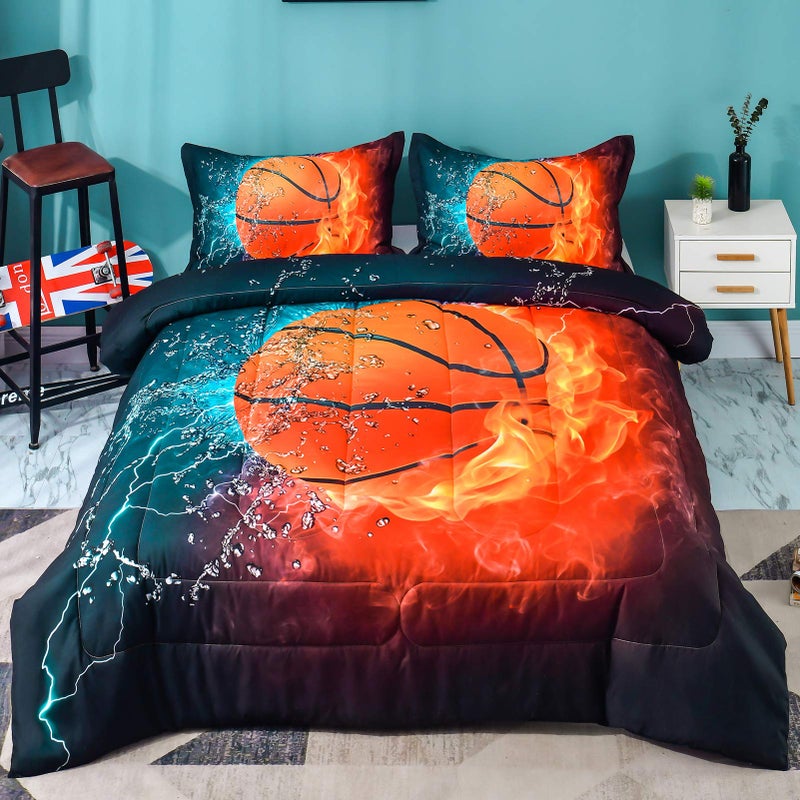 Andency 3D Basketball Comforter Twin66x90 Inch 2 Pieces1 Basketball Comforter 1 Pillowcase Sport Microfiber Bedding Set for Kids Boys Teens