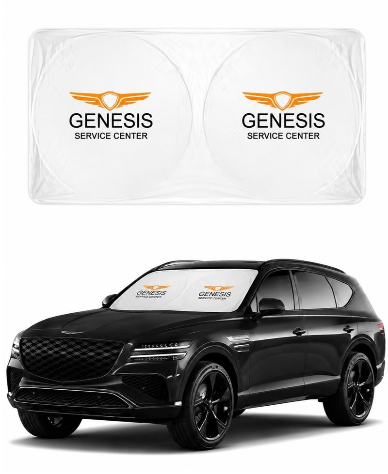 Genesis Windshield Sun Shade Foldable Front Windshield Sunshade for Heat Reduction, UV Protection and Interior Protection, Reflective Car Sun Shade Cover 150 x 75 cm for Genesis Cars, Sedans and SUVs with Storage Strap . - Image 1