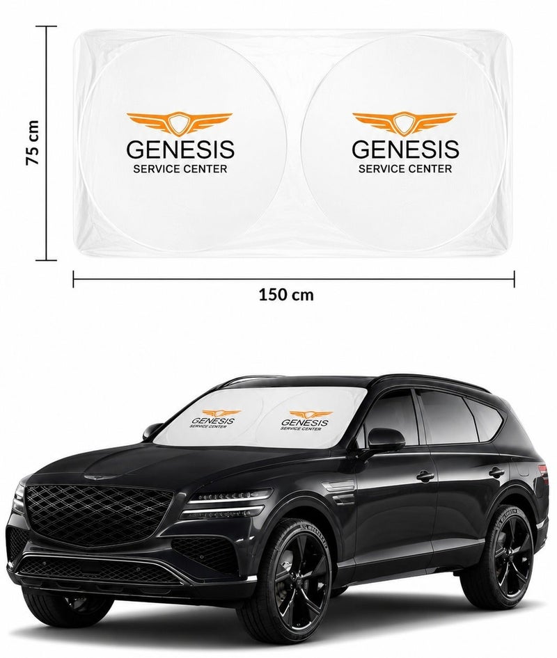 Genesis Windshield Sun Shade Foldable Front Windshield Sunshade for Heat Reduction, UV Protection and Interior Protection, Reflective Car Sun Shade Cover 150 x 75 cm for Genesis Cars, Sedans and SUVs with Storage Strap . - Image 2