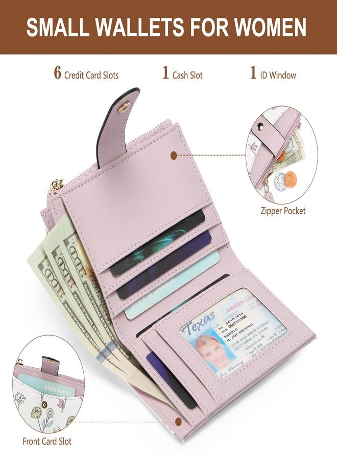 yiijay Small Wallet for Women RFID Blocking Tassle Bifold Slim Thin Leather Wallet Credit Card Holder Wallet Ladies Mini Wallet with Zipper Pocket, 1Flora Purple, Small Compact Wallet for Women - Image 2
