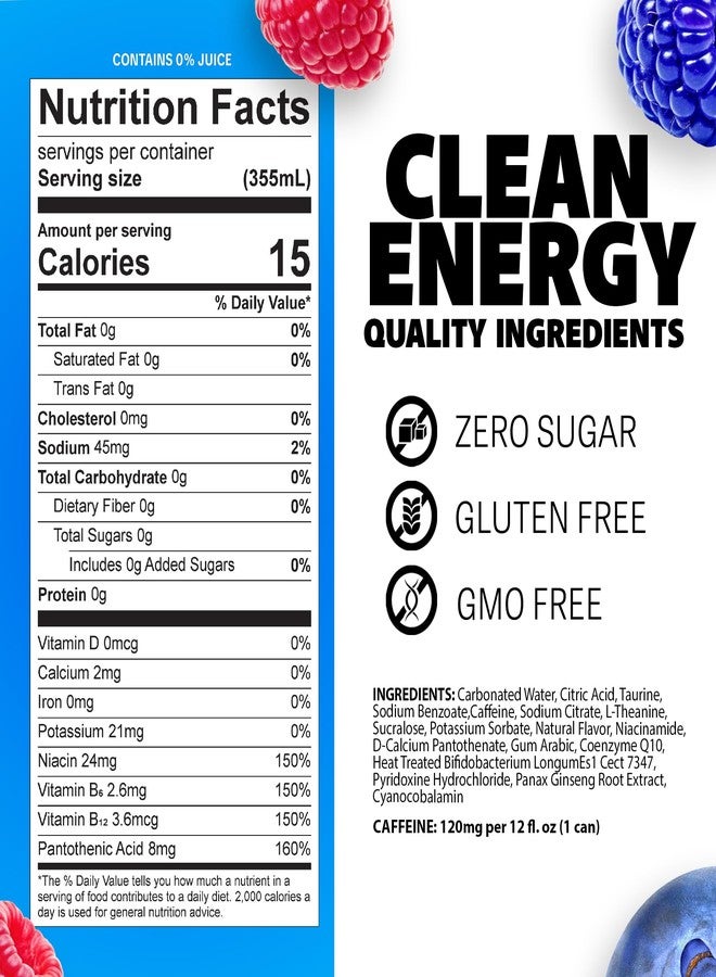 Liquid Ice Energy Drink - Zero Sugar, With Postbiotics For Gut-Health, Natural Caffeine, 120mg Caffeine, L- Theanine, Antioxidant Support, Clean Focused Energy with Green Tea Extract, COQ10, Glacier Berry 12 Fl Oz (Pack of 12) - Image 3