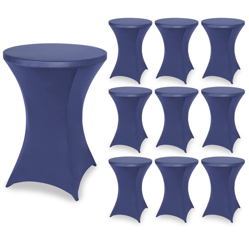 FestiCorp 10 Pack Spandex Cocktail Table Covers Fitted Clothes Elastic Round Table Cover Stretch Tablecloth for Party Bar Wedding Birthday Banquet Navy 3032 Diameter x 4043 Height