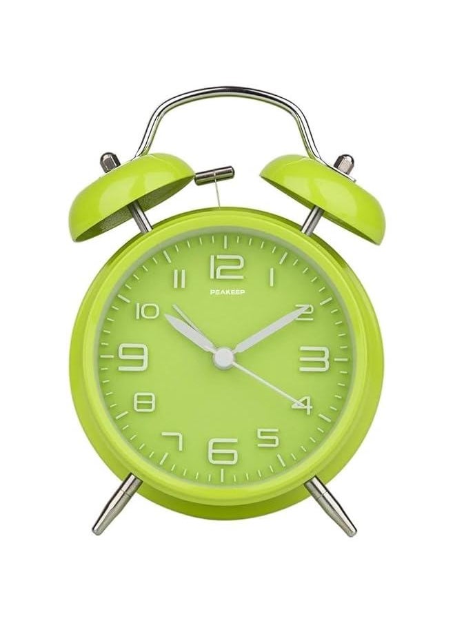 HOOKOR Super Silent Non Ticking Small Clock with Night Light, Battery Operated, Simple Design, Twin Bell Loud Alarm, Old Fashioned, for Heavy Sleeper, Bedroom, Bedside, Desk (Green)  - Image 2