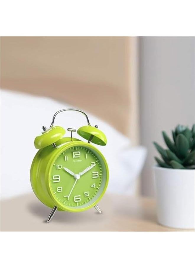 HOOKOR Super Silent Non Ticking Small Clock with Night Light, Battery Operated, Simple Design, Twin Bell Loud Alarm, Old Fashioned, for Heavy Sleeper, Bedroom, Bedside, Desk (Green)  - Image 5