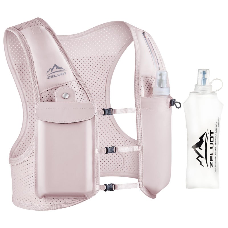 Zelvot Running Vest for Women Men, USA Original Patent, Adjustable Chest Straps Running Hydration Vest with 500ml Soft Flask, Breathable Reflective Hydration Backpack for Hiking (Pink, M/L) - Image 1