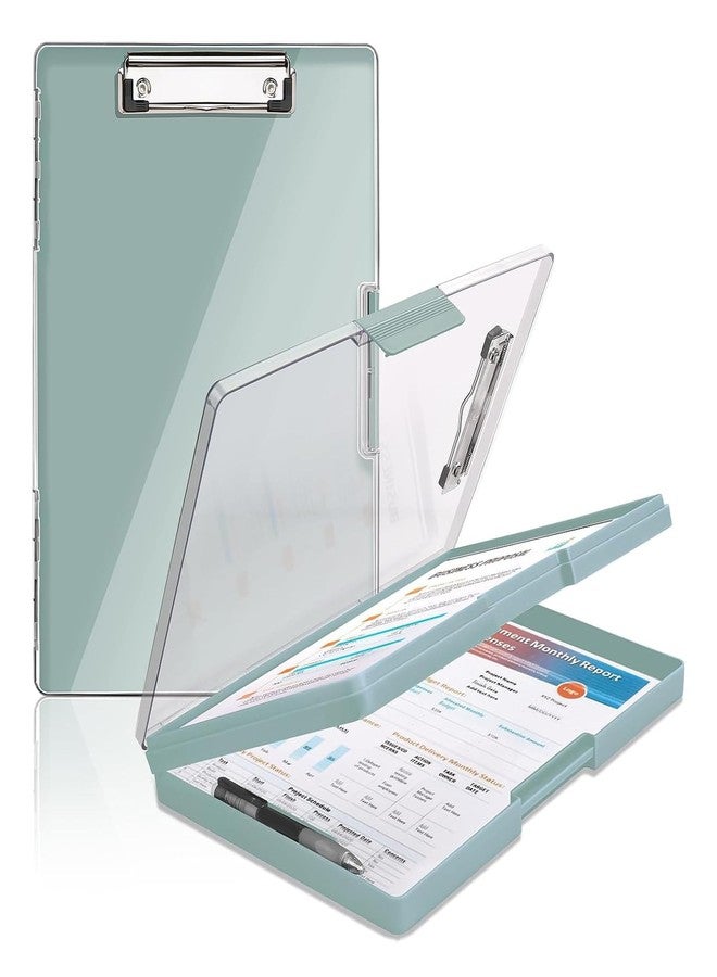 oddpod™ Heavy-Duty A4 Side-Opening Clip Pad with Clear Visible Top Panel/Clipboard with Dual Storage Case for Paper and Document Storage 1246 (Patina Green) - Image 1