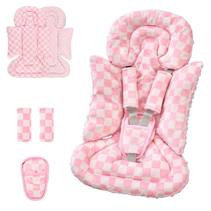 DAYEEBALL 4 in 1 Infant Car Seat Insert Baby Car Seat Head Body Support for Girls  Boys Reversible Newborn Car Seat Insert with 3 Extra Strap Paddings Premature Car Seat Cushion Pink - Image 1