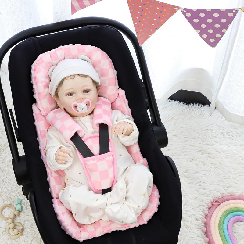 DAYEEBALL 4 in 1 Infant Car Seat Insert Baby Car Seat Head Body Support for Girls  Boys Reversible Newborn Car Seat Insert with 3 Extra Strap Paddings Premature Car Seat Cushion Pink - Image 2