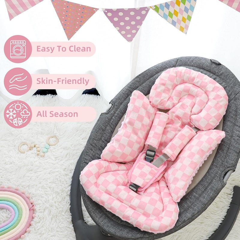 DAYEEBALL 4 in 1 Infant Car Seat Insert Baby Car Seat Head Body Support for Girls  Boys Reversible Newborn Car Seat Insert with 3 Extra Strap Paddings Premature Car Seat Cushion Pink - Image 4