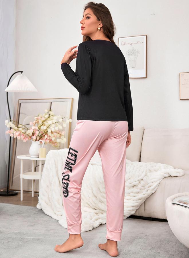 تايك تو طقم بيجاما من بنطال وتيشيرت بأكمام طويلة وطبعة كتابة - Image 2