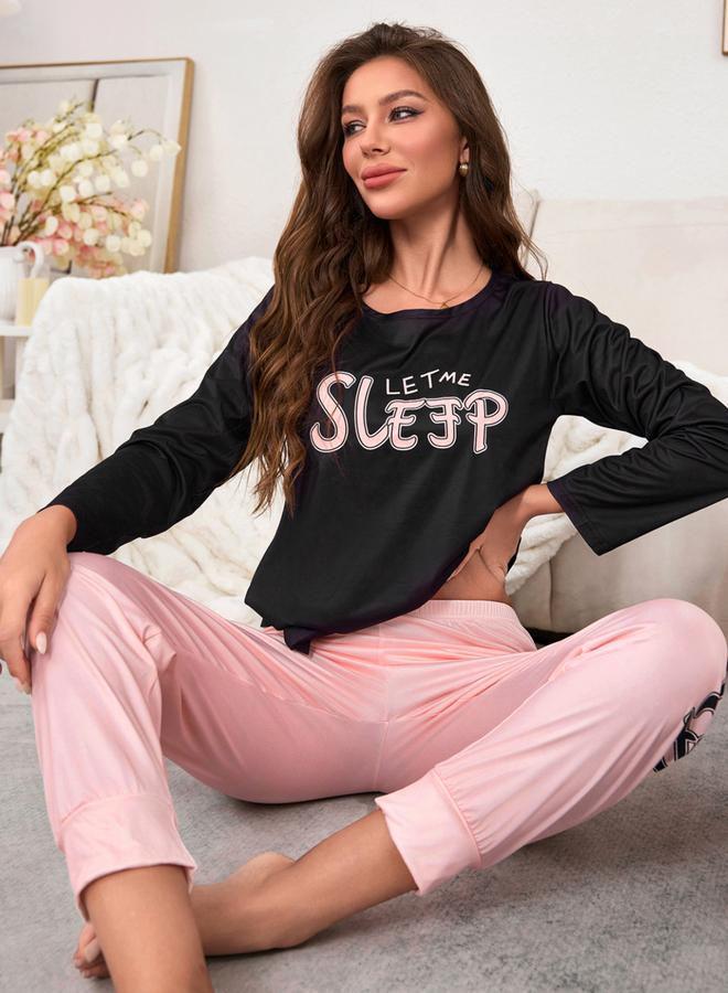 تايك تو طقم بيجاما من بنطال وتيشيرت بأكمام طويلة وطبعة كتابة - Image 5