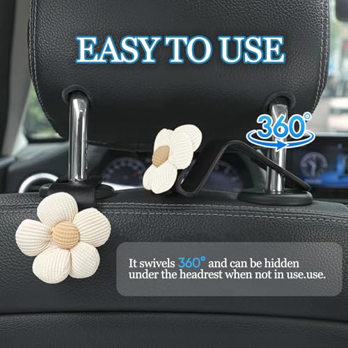 Hbxdeco 4PCS Car Seat Headrest Hook, Cute Flower Car Seat Back Hanging Hook, Auto Seat Purse Hanger Organizer for Handbag Clothes Coat Grocery Bag, Universal Interior Car Accessories (White) - Image 4
