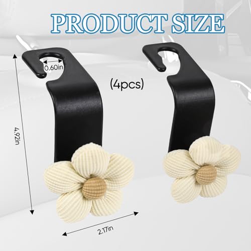 Hbxdeco 4PCS Car Seat Headrest Hook, Cute Flower Car Seat Back Hanging Hook, Auto Seat Purse Hanger Organizer for Handbag Clothes Coat Grocery Bag, Universal Interior Car Accessories (White) - Image 2
