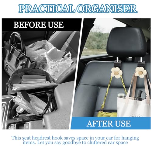 Hbxdeco 4PCS Car Seat Headrest Hook, Cute Flower Car Seat Back Hanging Hook, Auto Seat Purse Hanger Organizer for Handbag Clothes Coat Grocery Bag, Universal Interior Car Accessories (White) - Image 5