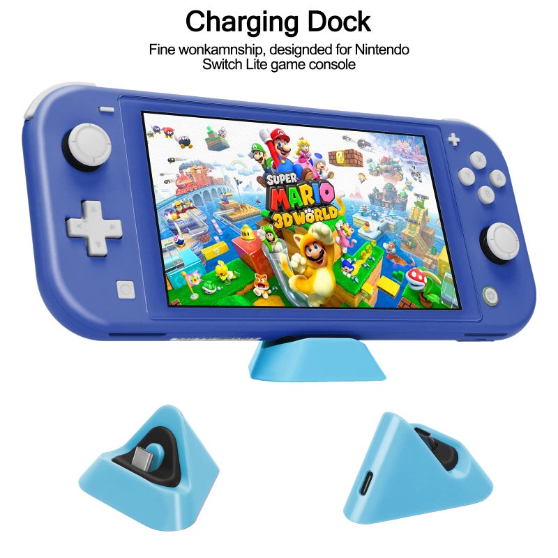 WDZREE Switch Lite Accessories Bundle, Kit with Carrying Case,TPU Case Cover with Screen Protector,Charging Dock,Playstand, Game Card Case, USB Cable, Stylus,Thumb Grip Caps for Nintendo Switch Lite (Blue) - Image 4