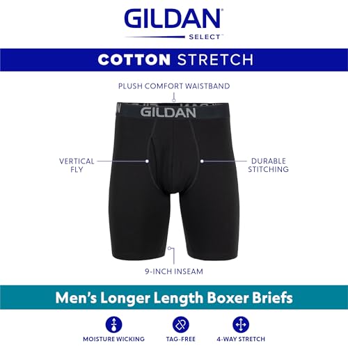 Gildan Men's Underwear Cotton Stretch Boxer Briefs, Multipack, Blue Cove/Hawaiian Blue/Heather Red Mark (4-Pack), Medium - Image 2