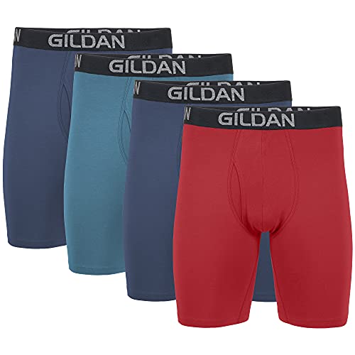 Gildan Men's Underwear Cotton Stretch Boxer Briefs, Multipack, Blue Cove/Hawaiian Blue/Heather Red Mark (4-Pack), Medium - Image 1
