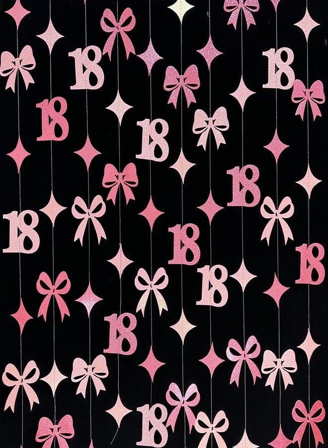 pinkblume Glitter Pink 18th Bow Birthday Decorations Hot Pink Conquette Bow Garland Streamer Banner Backdrop for Girls Happy 18th Birthday Time to Adult Cheers to 18 Years Old Anniversary Party Supplies - Image 3