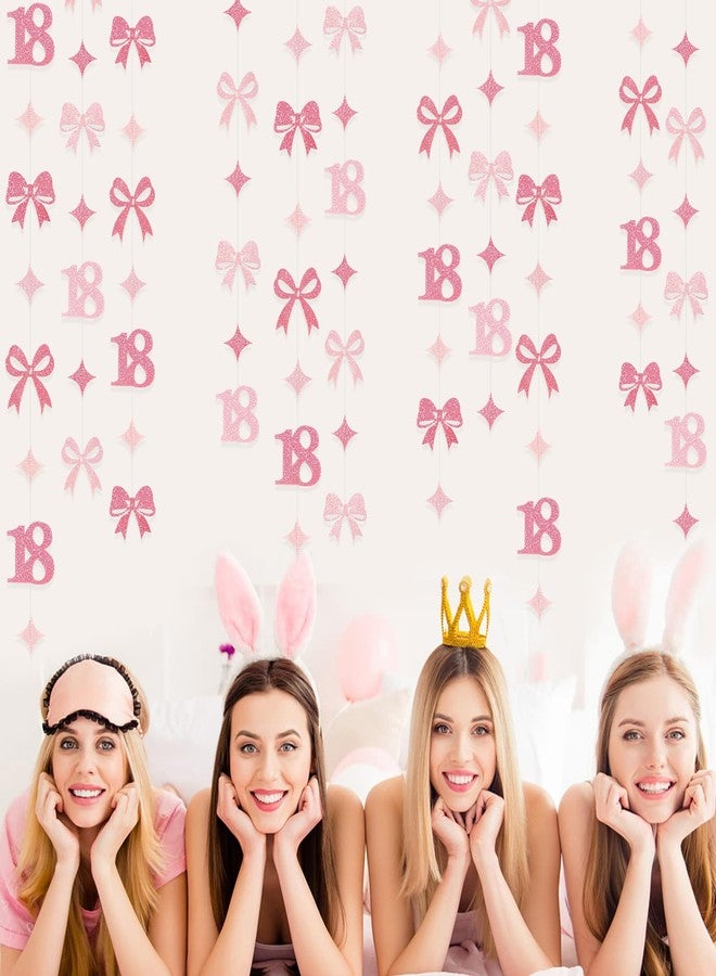 pinkblume Glitter Pink 18th Bow Birthday Decorations Hot Pink Conquette Bow Garland Streamer Banner Backdrop for Girls Happy 18th Birthday Time to Adult Cheers to 18 Years Old Anniversary Party Supplies - Image 5