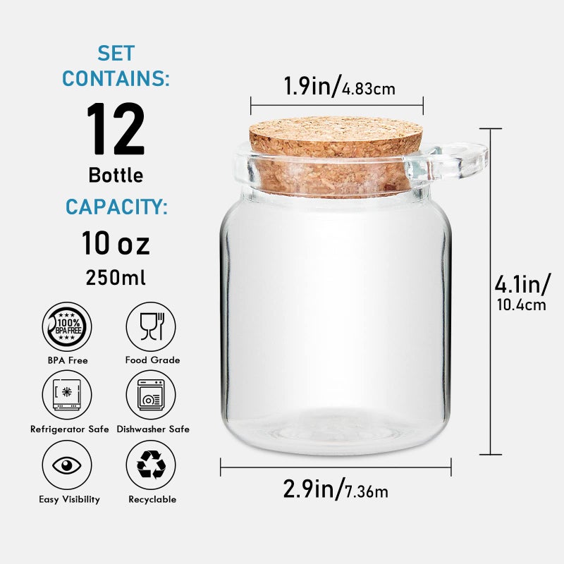 YEBODA 10oz Small Glass Storage Jars with Cork Lids and Spoons Yogurt Containers for Pantry,Bathroom,Spices,Honey,Mousse,Candy,Candle Making,Diy and Art,Dishwaresafe 12 Pack - Image 3