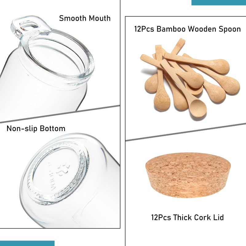 YEBODA 10oz Small Glass Storage Jars with Cork Lids and Spoons Yogurt Containers for Pantry,Bathroom,Spices,Honey,Mousse,Candy,Candle Making,Diy and Art,Dishwaresafe 12 Pack - Image 4