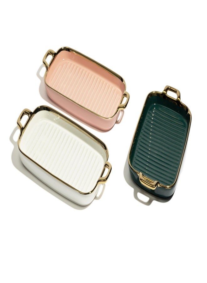 Beyond Homes Ceramic Serving Platter with Handles, 12 Inch | Rectangular Ceramic Snack Tray with Gold Rim | Microwave & Dishwasher Safe Platter for Starters, Appetizers & Dining Table (Teal Gold) - Image 5