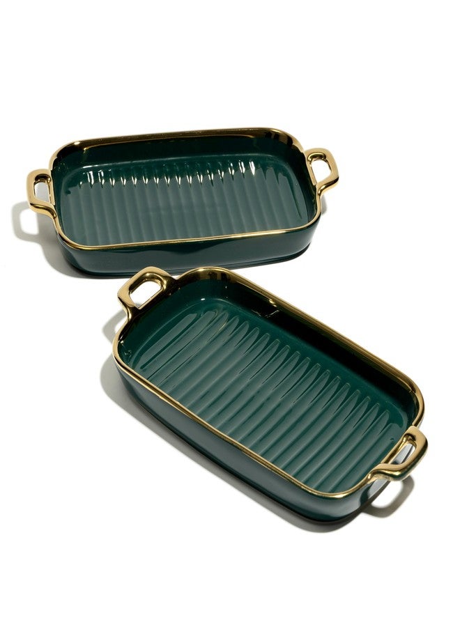 Beyond Homes Ceramic Serving Platter with Handles, 12 Inch | Rectangular Ceramic Snack Tray with Gold Rim | Microwave & Dishwasher Safe Platter for Starters, Appetizers & Dining Table (Teal Gold) - Image 4