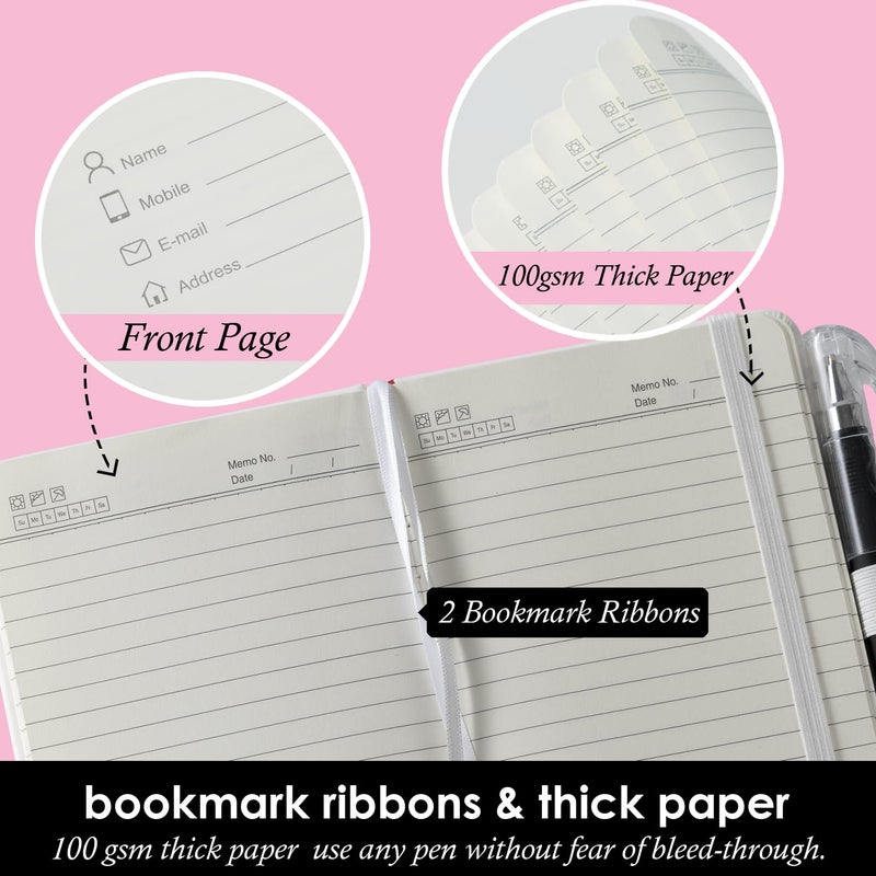 NIRMIRO Small Notebook Pocket Size Journal 3.7" x 5.7", 3 Pack, (White, Grey, Black), 408 Pages, A6 Mini Notepad with Pen, Small Leather Note Book, 100GSM Lined paper, Hardcover - Image 3