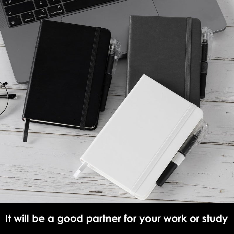 NIRMIRO Small Notebook Pocket Size Journal 3.7" x 5.7", 3 Pack, (White, Grey, Black), 408 Pages, A6 Mini Notepad with Pen, Small Leather Note Book, 100GSM Lined paper, Hardcover - Image 5