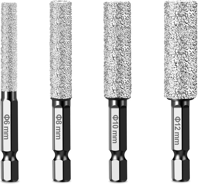 4 Pcs Diamond Grit Drill Bit Set - Dual-Purpose for Drilling & Sanding Tile, Ceramic, Glass, Hex Shank Non-Slip Design with Cooling Wax Lubrication (1/4" 5/16" 3/8" 1/2") - Image 1