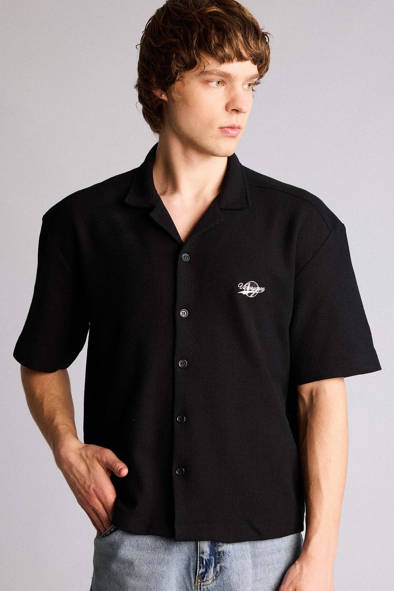 DeFacto Black Man Boxy Fit Short Sleeve Shirt Casual - Image 5