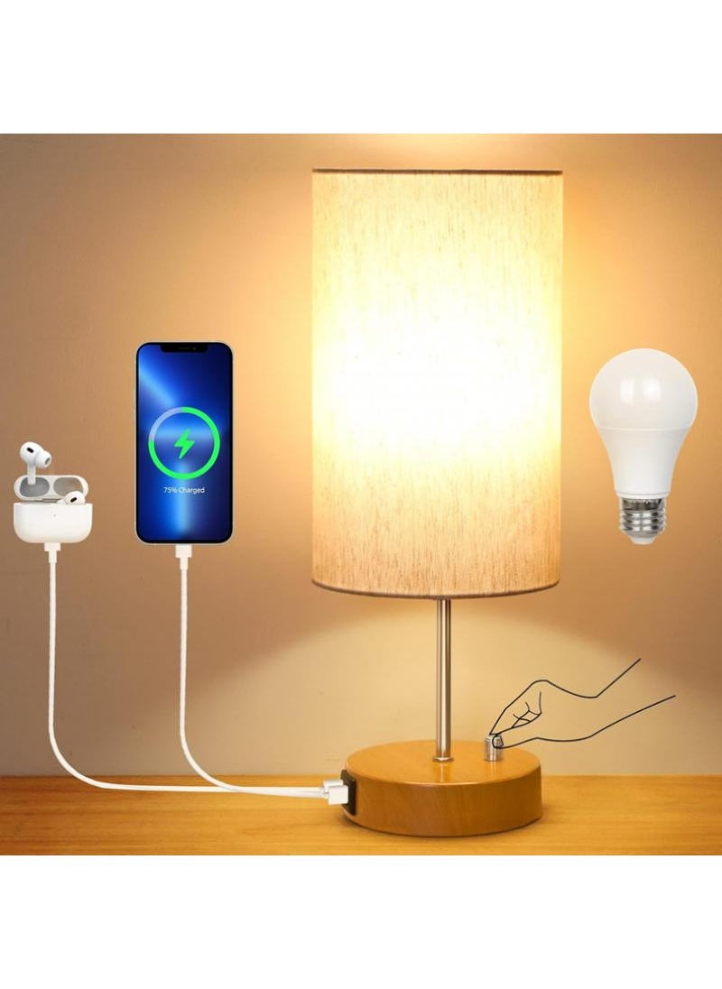 Bluejw - Bedside Table Lamp, Bedroom Lamp With Rotary Switch, Dimmable Bedside Table Lamp For Living Room, Dormitory, Home, Office, Round Linen Fabric Shading And LED Bulb Included - Image 1