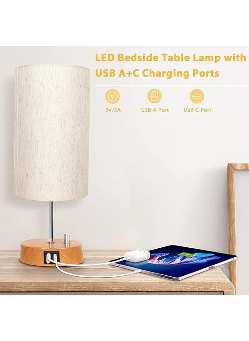 Bluejw - Bedside Table Lamp, Bedroom Lamp With Rotary Switch, Dimmable Bedside Table Lamp For Living Room, Dormitory, Home, Office, Round Linen Fabric Shading And LED Bulb Included - Image 1