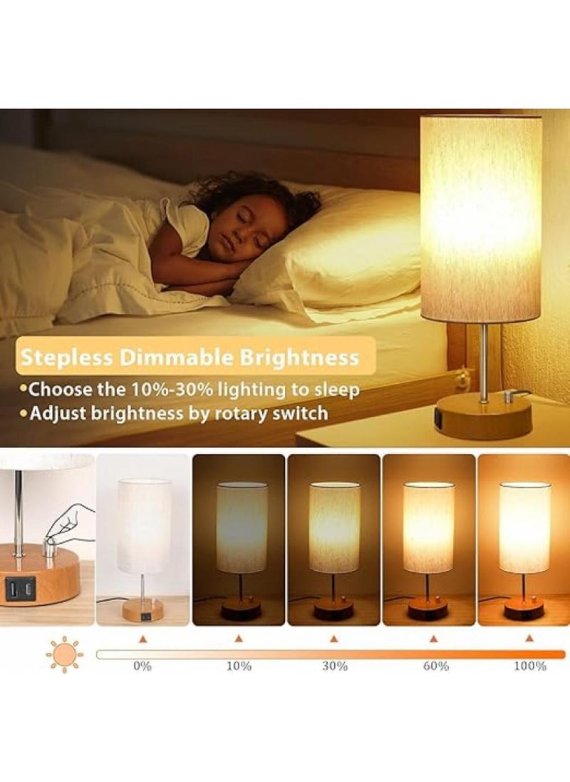 Bluejw - Bedside Table Lamp, Bedroom Lamp With Rotary Switch, Dimmable Bedside Table Lamp For Living Room, Dormitory, Home, Office, Round Linen Fabric Shading And LED Bulb Included - Image 1