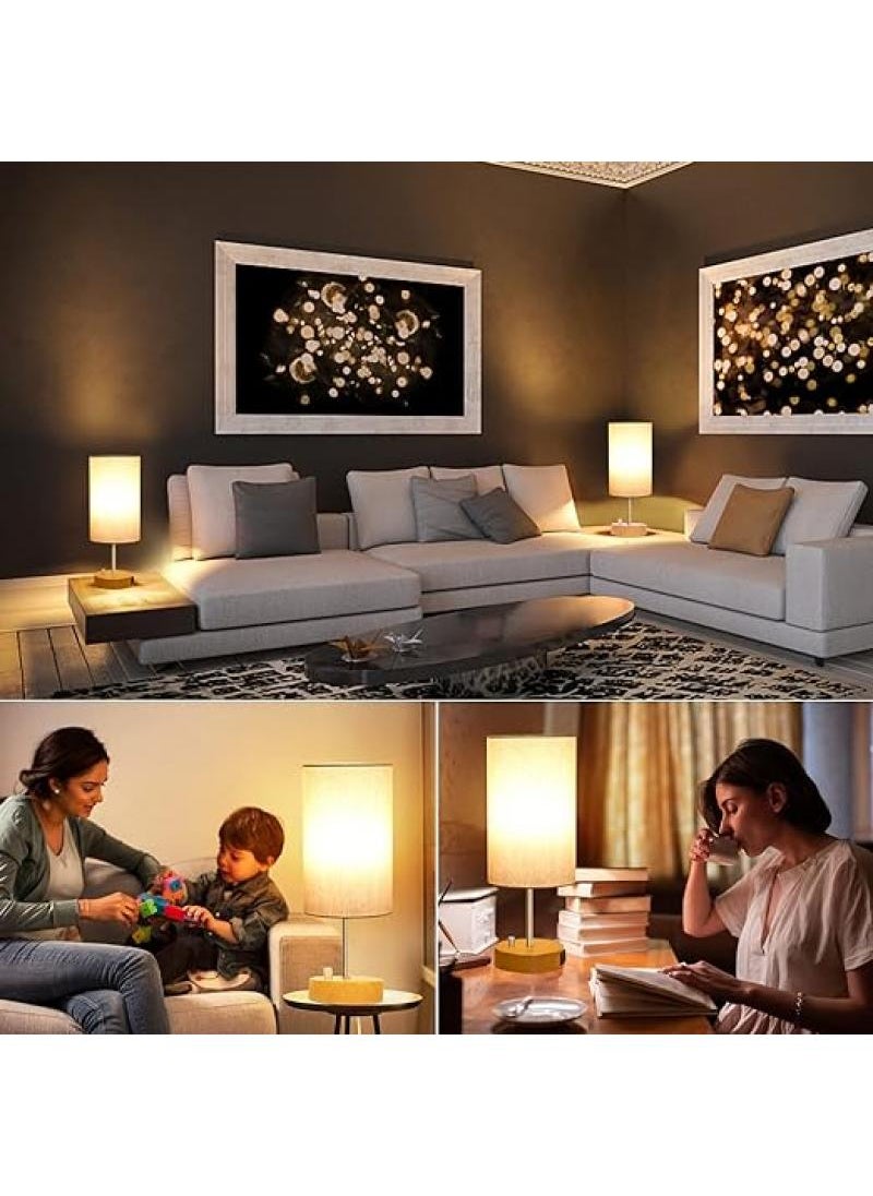 Bluejw - Bedside Table Lamp, Bedroom Lamp With Rotary Switch, Dimmable Bedside Table Lamp For Living Room, Dormitory, Home, Office, Round Linen Fabric Shading And LED Bulb Included - Image 1