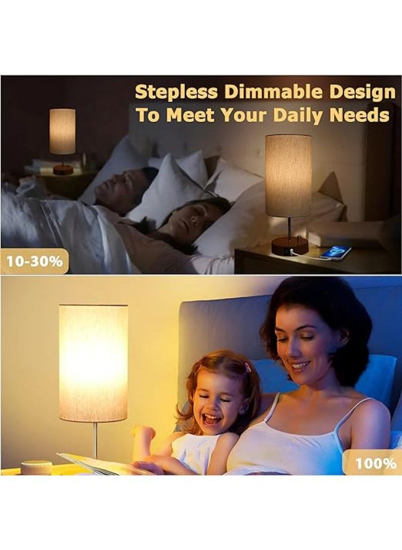 Bluejw - Bedside Table Lamp, Bedroom Lamp With Rotary Switch, Dimmable Bedside Table Lamp For Living Room, Dormitory, Home, Office, Round Linen Fabric Shading And LED Bulb Included - Image 1