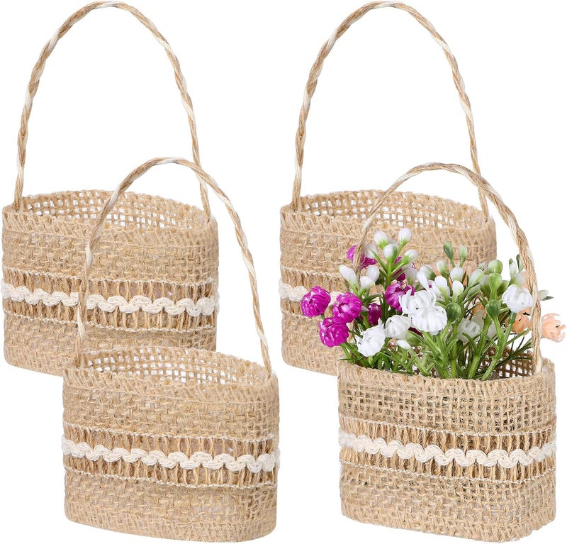 Burlap Candy Basket Wedding Storage Basket for Ceremony Party Decor 4pcs Set - Image 1