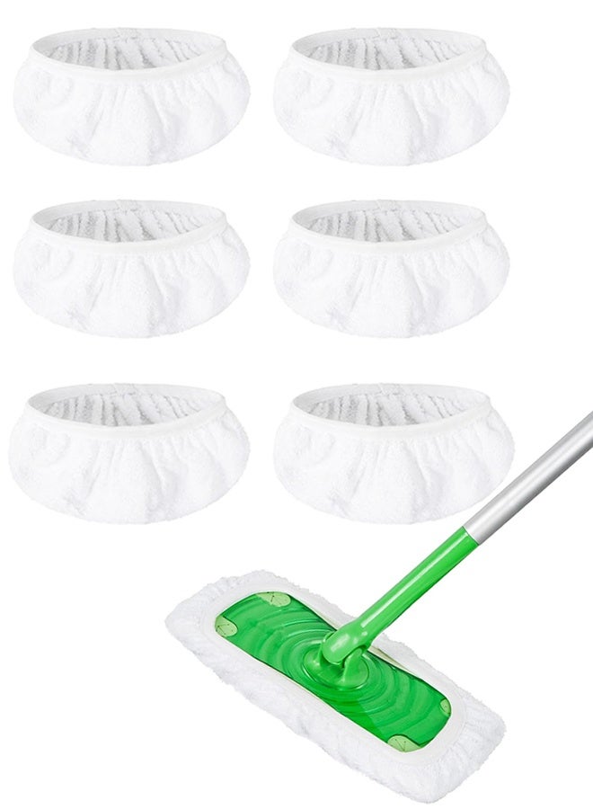 6 Pack Washable Sweeper Pads, Reusable Cotton Mop Refills Eco-Friendly Mop Pad, Wet And Dry Use, Replacement Durable Dust Mop Covers, Multipurpose Floor Cleaning Pads Cotton Mop Refills for Swiffer, White(Mop Not Included) - Image 1